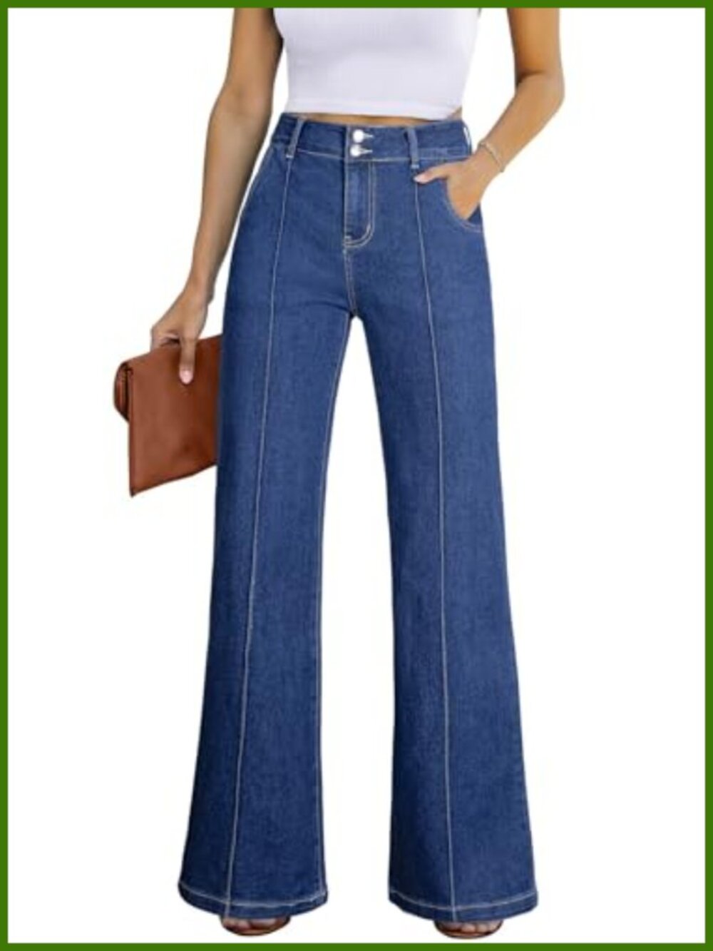Wide Leg High Waisted Stretch Denim Jeans Loose Fit Full Length